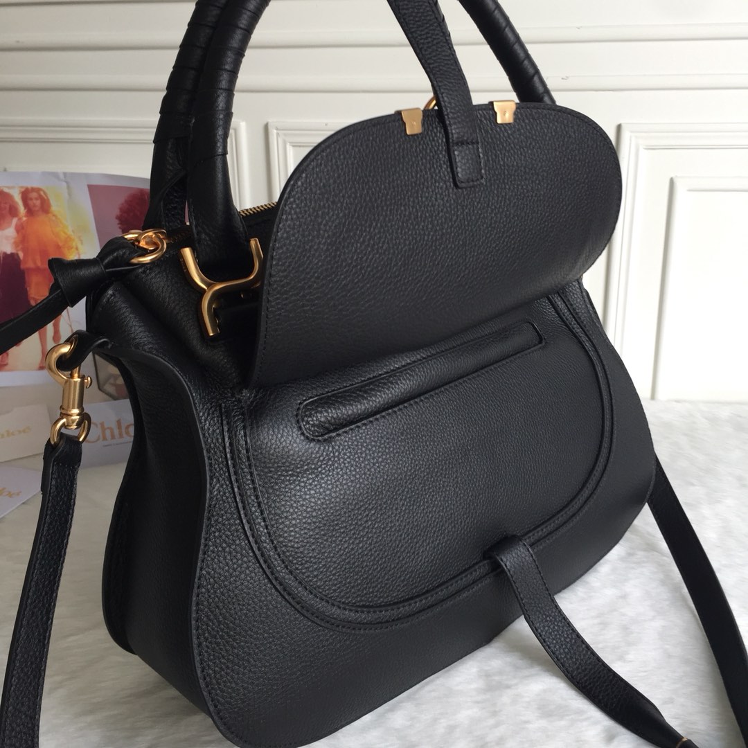 Chloe Large Marcie Bag In Black Grained Leather